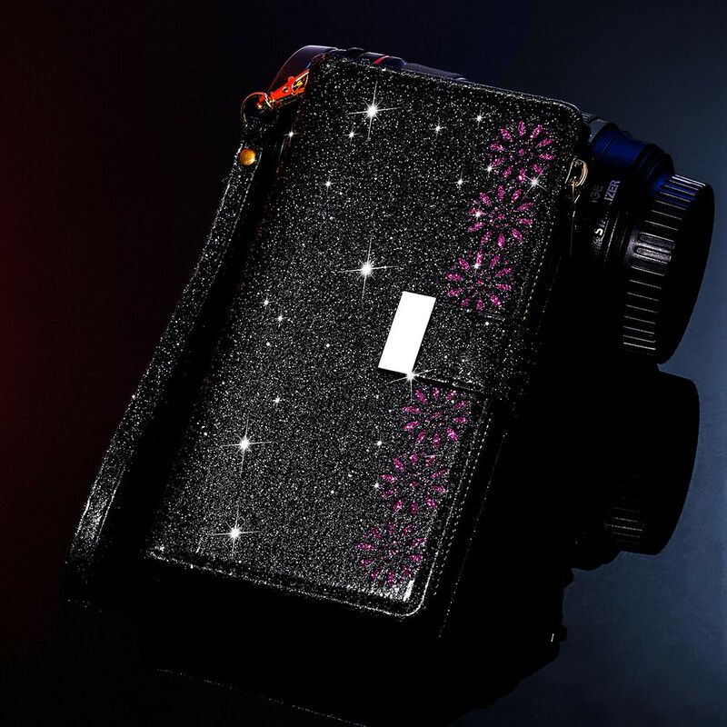 Læder Cover Samsung Galaxy A42 5G Punge Pailletter Lynlås Tegnebog