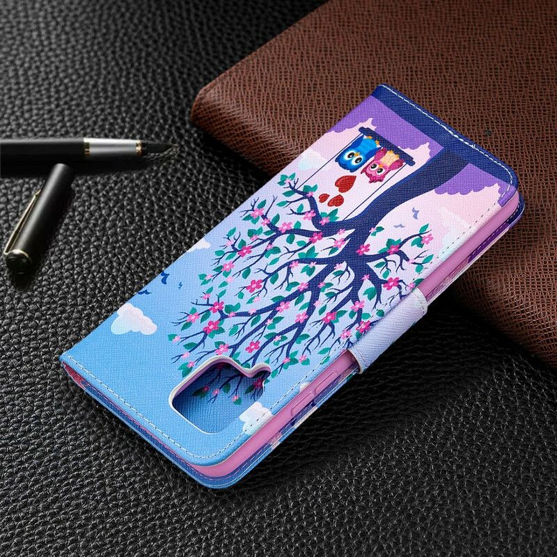 Læder Cover Samsung Galaxy A42 5G Ugler På Gyngen