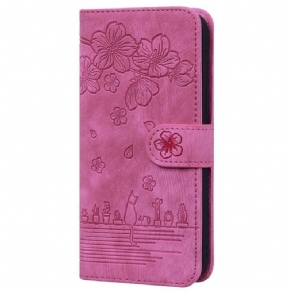 Flip Cover Xiaomi 12 / 12X Med Snor Blomsterstreng Kat