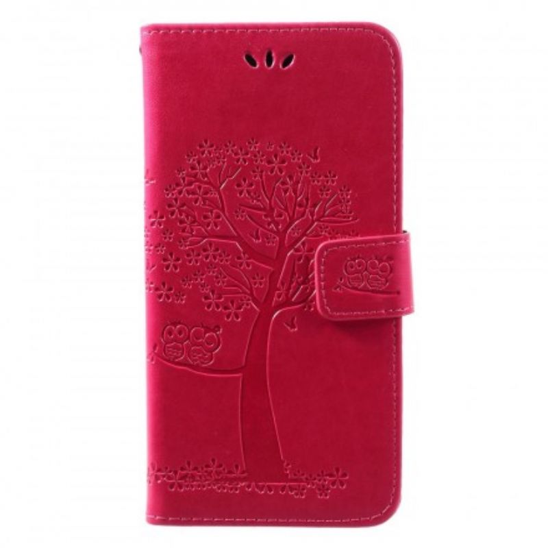 Flip Cover Huawei Y7 2019 Med Snor Træ Og Strappy Ugler
