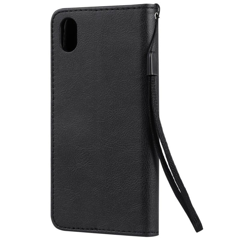 Læder Cover Huawei Y7 2019 Med Snor Farvet Imiteret Læderrem