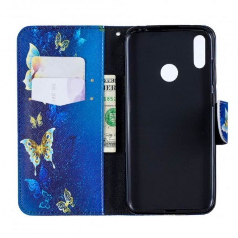 Læder Cover Huawei Y7 2019 Sommerfugle Om Natten