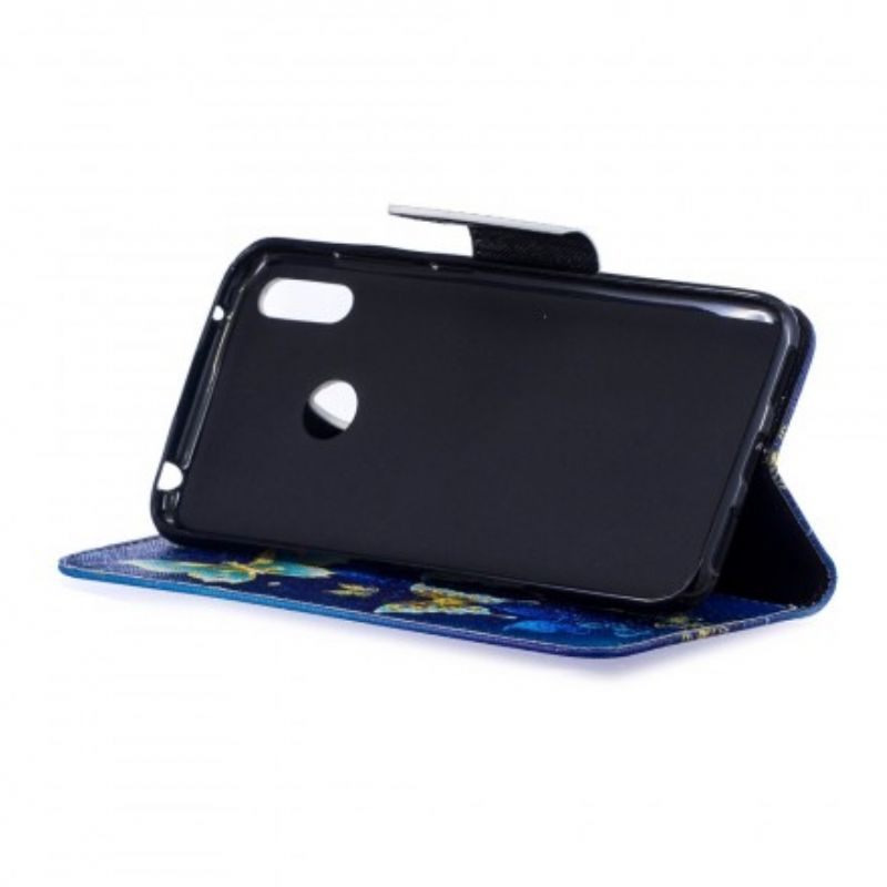 Læder Cover Huawei Y7 2019 Sommerfugle Om Natten