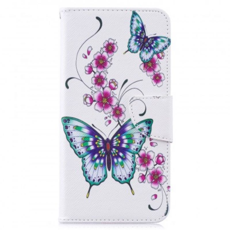 Læder Cover Huawei Y7 2019 Vidunderlige Sommerfugle