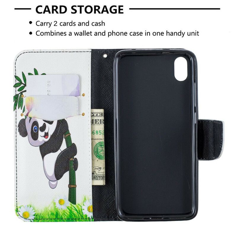 Læder Cover Xiaomi Redmi 7A Panda På Bambus
