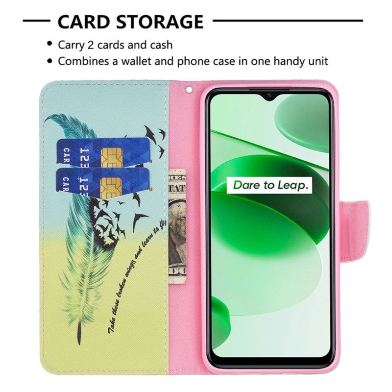 Læder Cover Realme C35 Fuglefjer