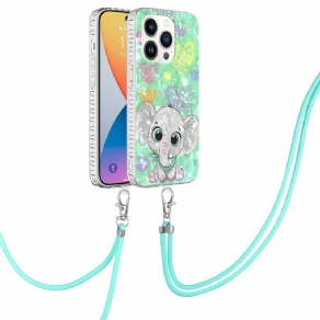 Cover iPhone 14 Pro Med Snor Elefant-stil Snoretræk