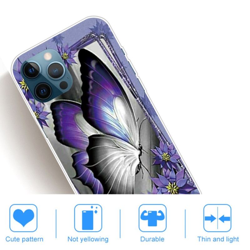 Mobilcover iPhone 14 Pro Lilla Sommerfugl