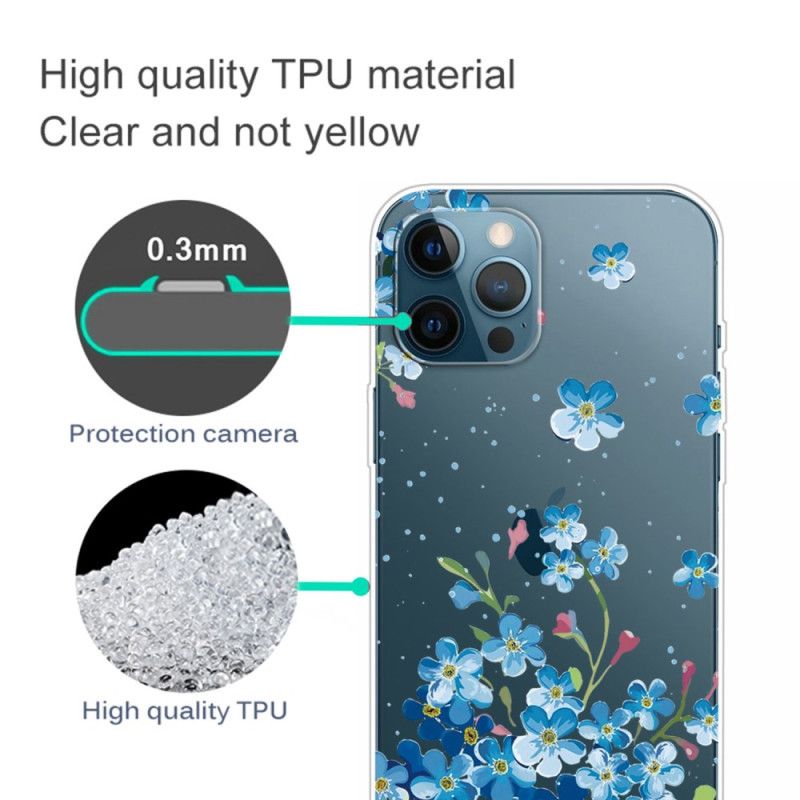 Mobilcover iPhone 14 Pro Transparente Blå Blomster