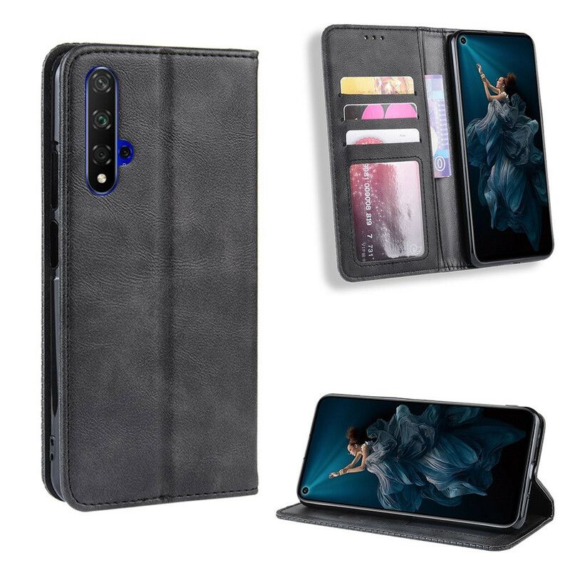 Cover Huawei Nova 5T / Honor 20 Flip Cover Vintage Stiliseret Lædereffekt
