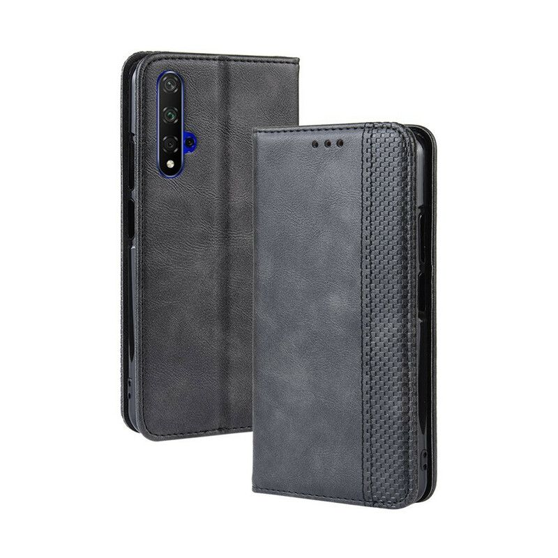 Cover Huawei Nova 5T / Honor 20 Flip Cover Vintage Stiliseret Lædereffekt
