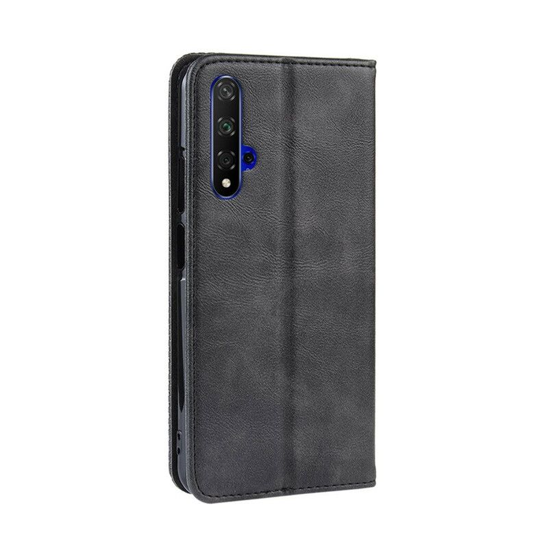 Cover Huawei Nova 5T / Honor 20 Flip Cover Vintage Stiliseret Lædereffekt