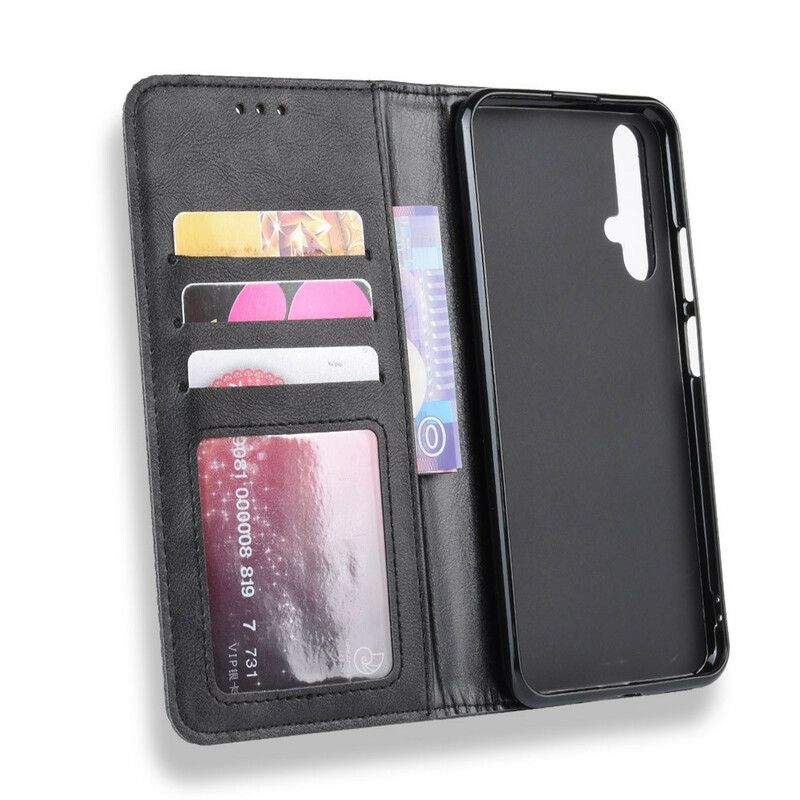 Cover Huawei Nova 5T / Honor 20 Flip Cover Vintage Stiliseret Lædereffekt
