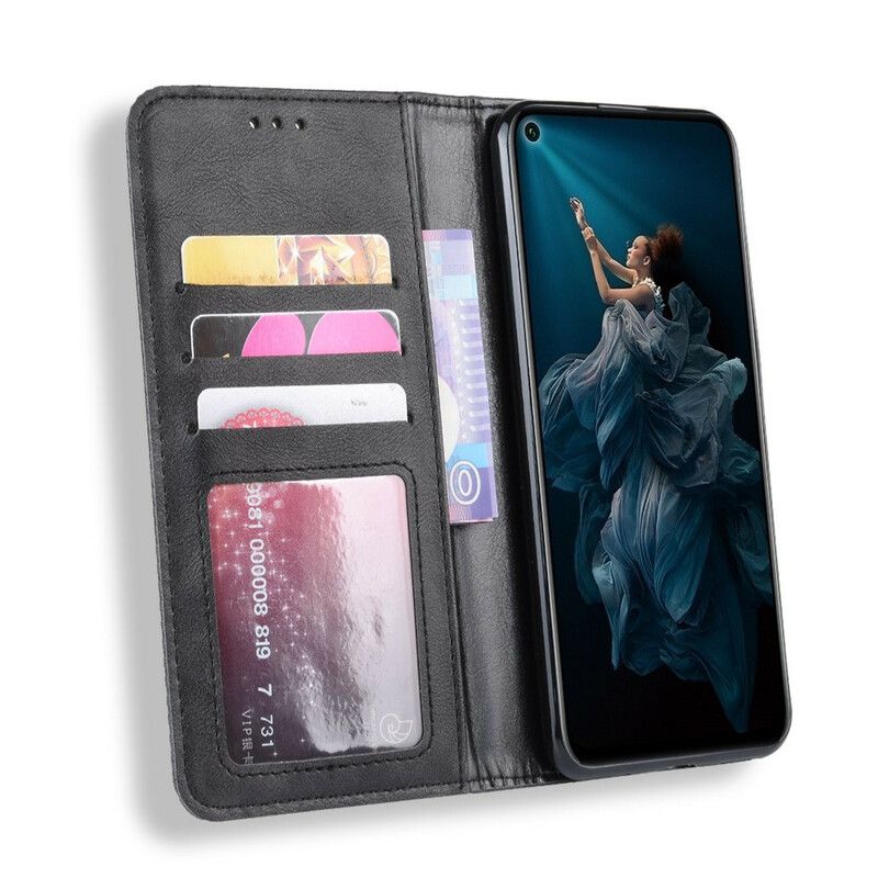 Cover Huawei Nova 5T / Honor 20 Flip Cover Vintage Stiliseret Lædereffekt