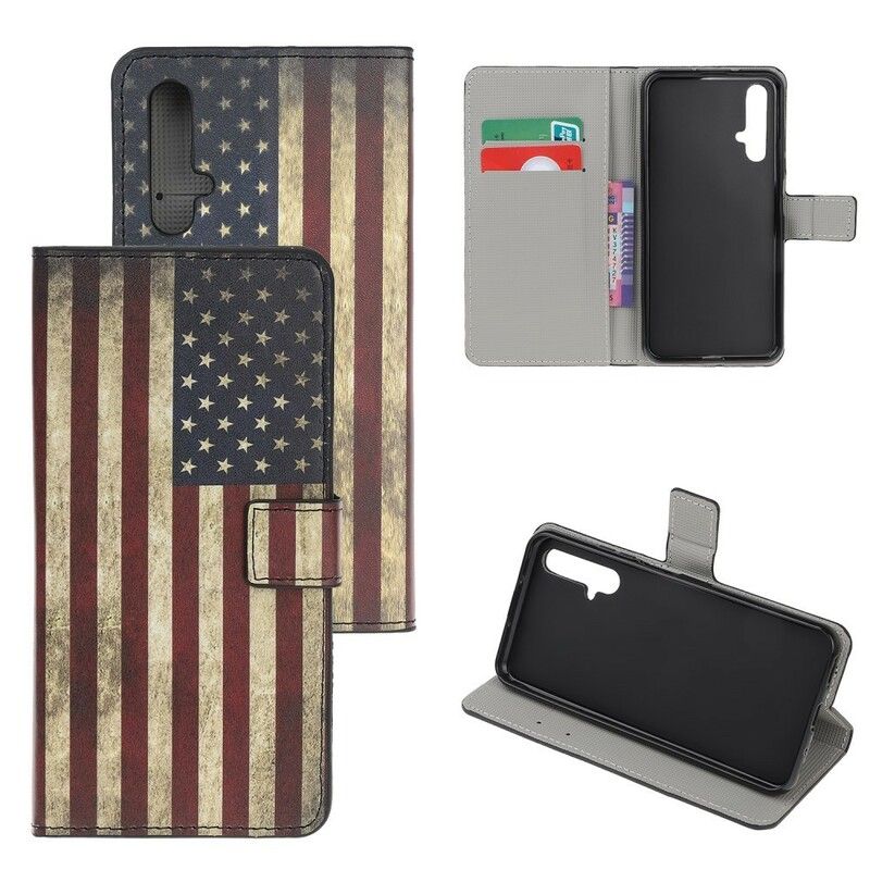 Flip Cover Huawei Nova 5T / Honor 20 Amerikansk Flag