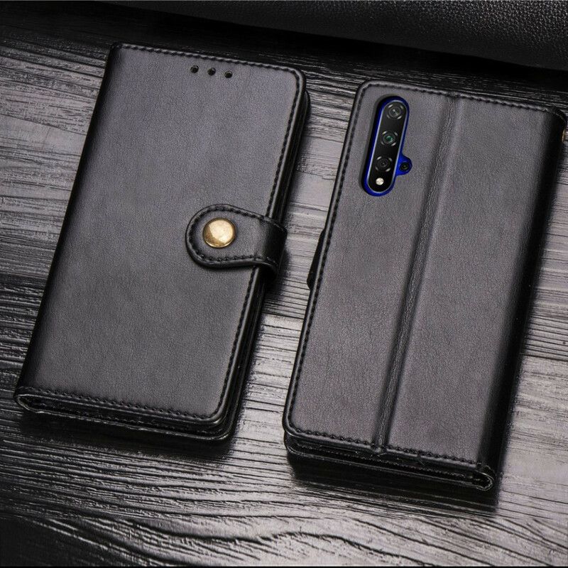 Flip Cover Huawei Nova 5T / Honor 20 Imiteret Læder Og Vintage Lås