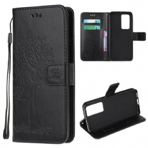 Flip Cover Xiaomi Mi 10T / 10T Pro Med Snor Træ Og Strappy Ugler