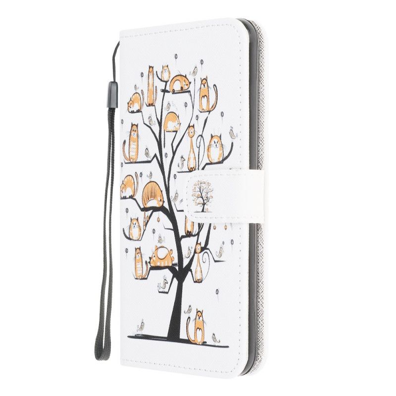 Læder Cover Samsung Galaxy M32 Med Snor Funky Katte Med Rem