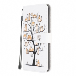 Læder Cover Samsung Galaxy M32 Med Snor Funky Katte Med Rem