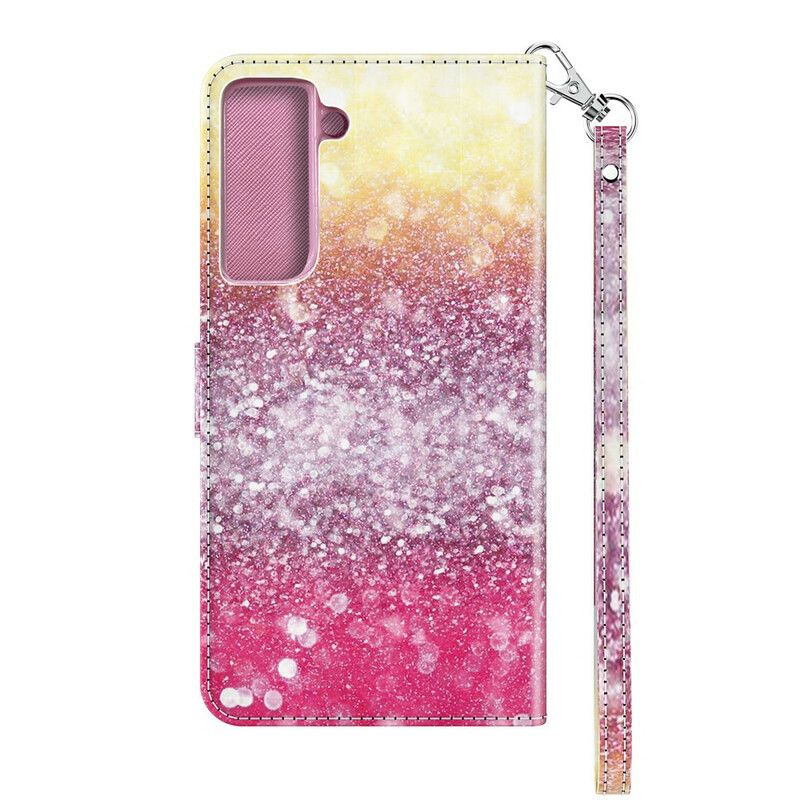 Læder Cover Samsung Galaxy S21 Plus 5G Magenta Glitter Gradient