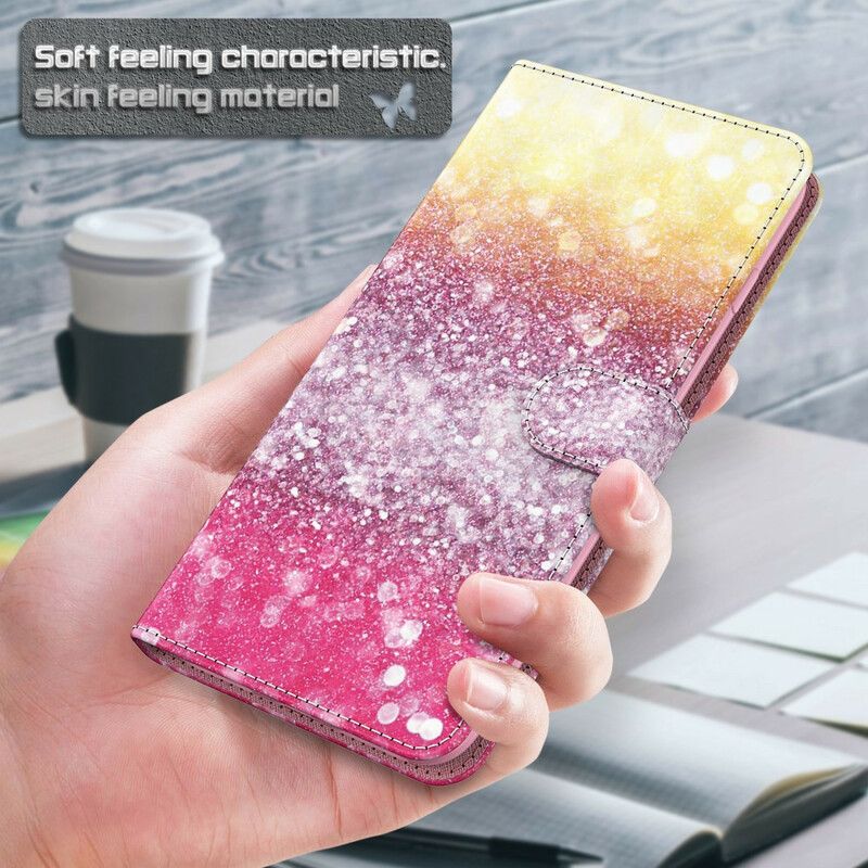 Læder Cover Samsung Galaxy S21 Plus 5G Magenta Glitter Gradient
