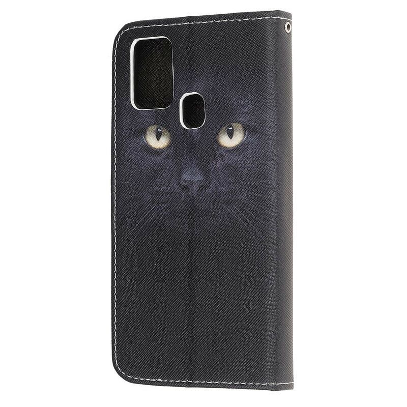 Flip Cover Samsung Galaxy M21 Med Snor Thong Black Cat Eyes