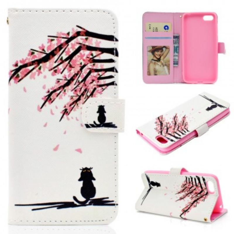Læder Cover Huawei Y5 2018 Pink Trægrene