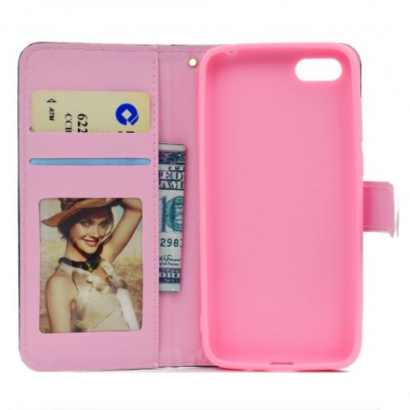 Læder Cover Huawei Y5 2018 Pink Trægrene