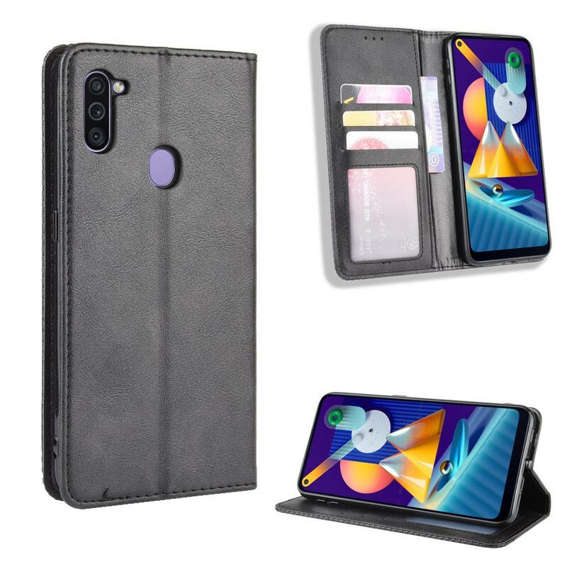 Cover Samsung Galaxy M11 Flip Cover Styliseret Vintage Lædereffekt