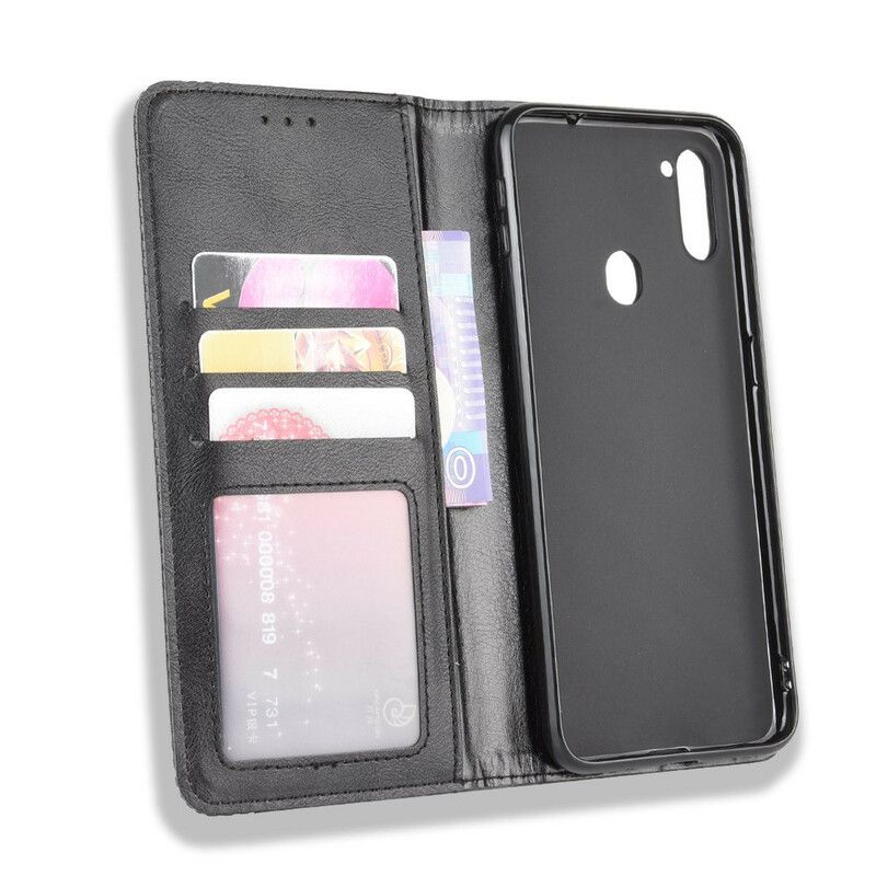 Cover Samsung Galaxy M11 Flip Cover Styliseret Vintage Lædereffekt