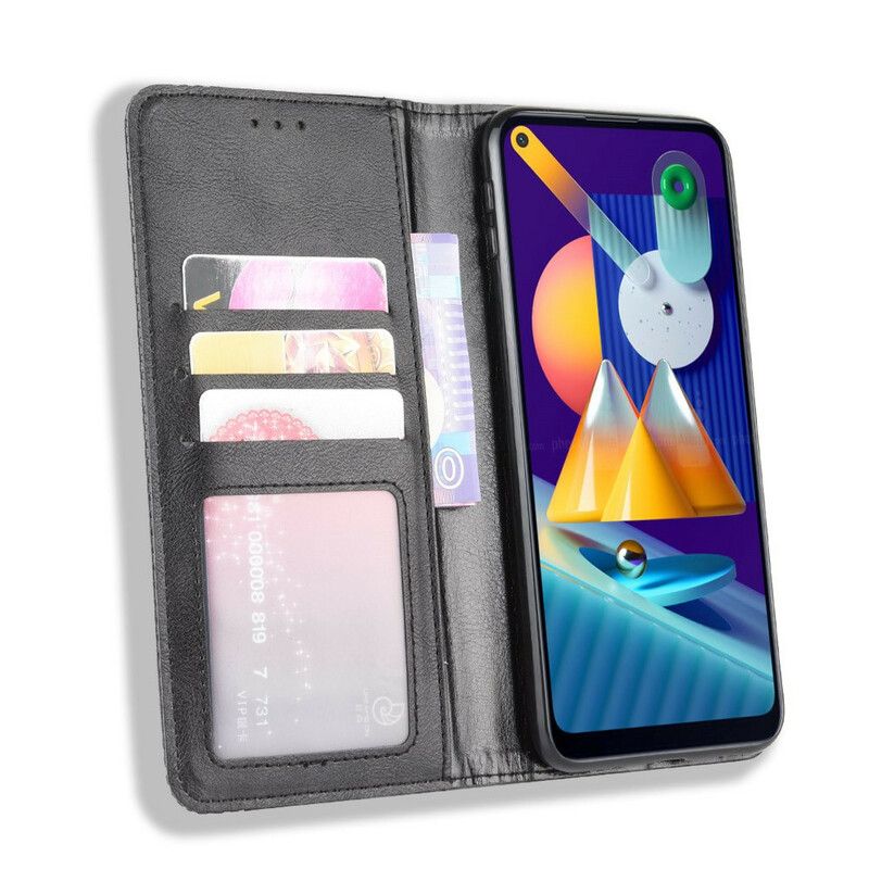 Cover Samsung Galaxy M11 Flip Cover Styliseret Vintage Lædereffekt