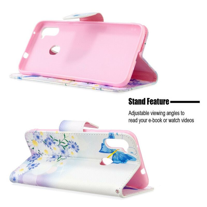 Flip Cover Samsung Galaxy M11 Malede Sommerfugle Og Blomster