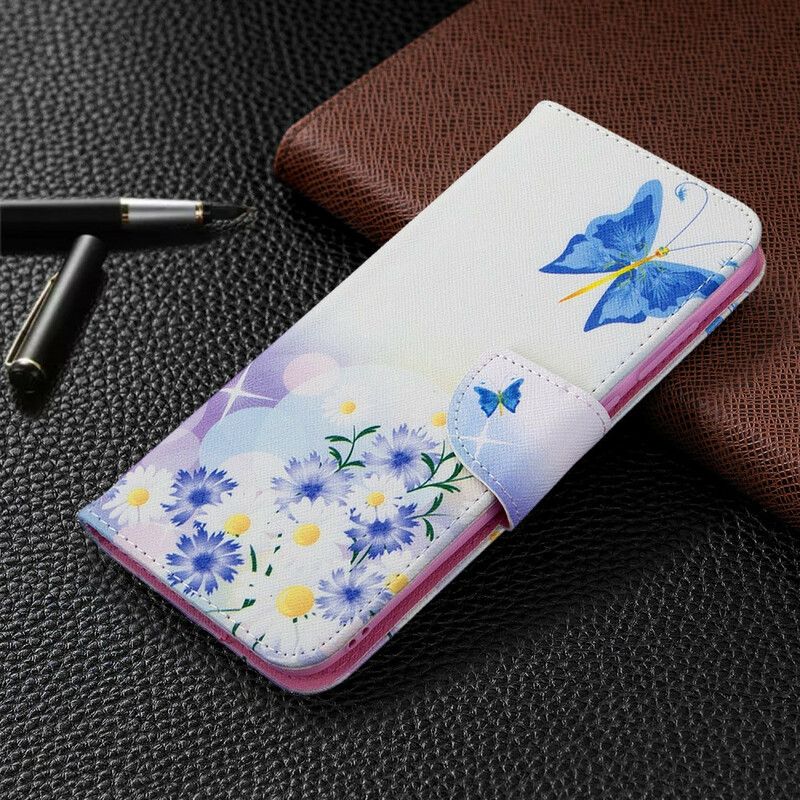 Flip Cover Samsung Galaxy M11 Malede Sommerfugle Og Blomster