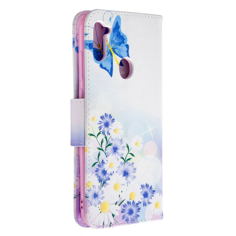 Flip Cover Samsung Galaxy M11 Malede Sommerfugle Og Blomster
