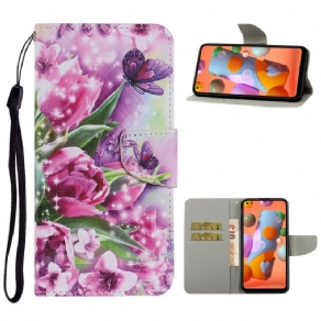 Flip Cover Samsung Galaxy M11 Sommerfugle Og Tulipaner