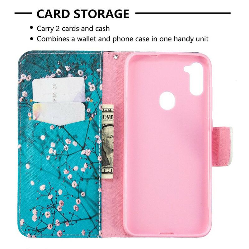Læder Cover Samsung Galaxy M11 Blomstrende Træ