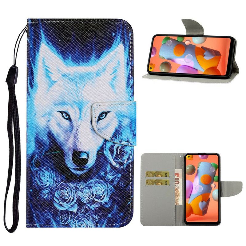 Læder Cover Samsung Galaxy M11 Hvid Ulv