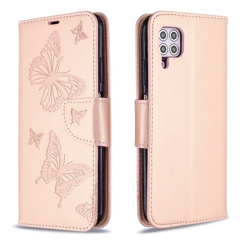 Læder Cover Huawei P40 Lite Med Snor Strappy Med Sommerfugletryk