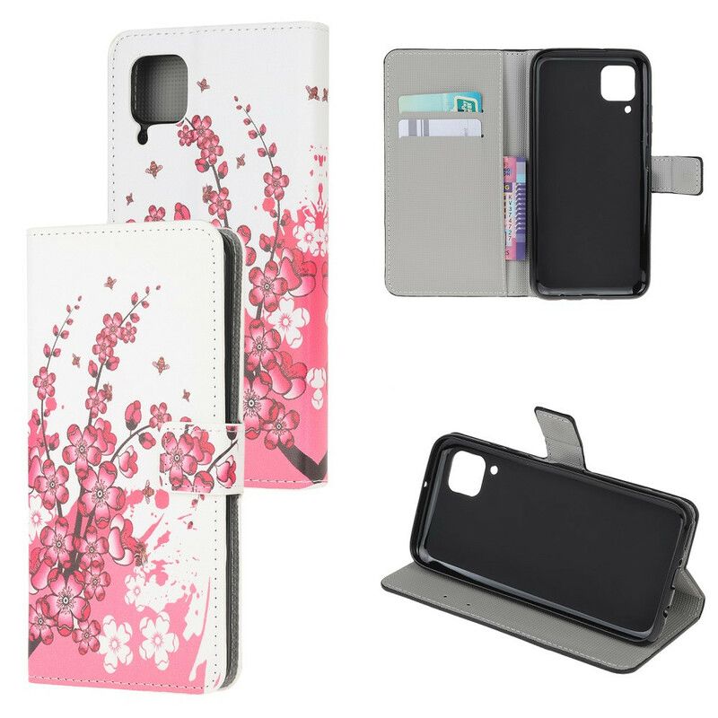 Læder Cover Huawei P40 Lite Tropiske Blomster