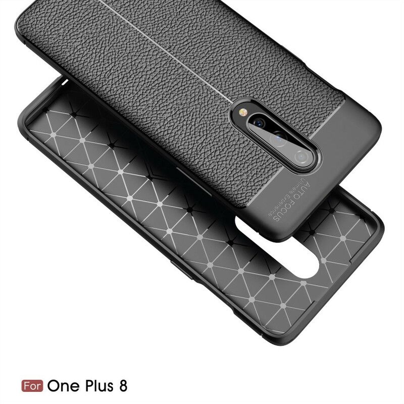 Cover OnePlus 8 Dobbelt Linje Litchi Lædereffekt
