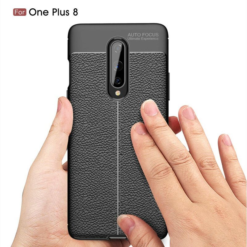 Cover OnePlus 8 Dobbelt Linje Litchi Lædereffekt