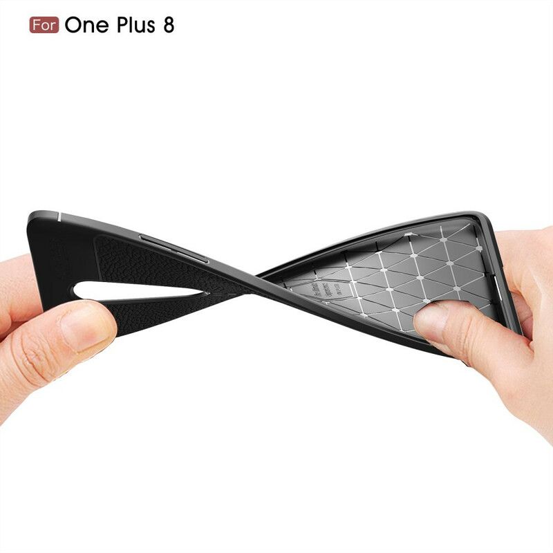 Cover OnePlus 8 Dobbelt Linje Litchi Lædereffekt