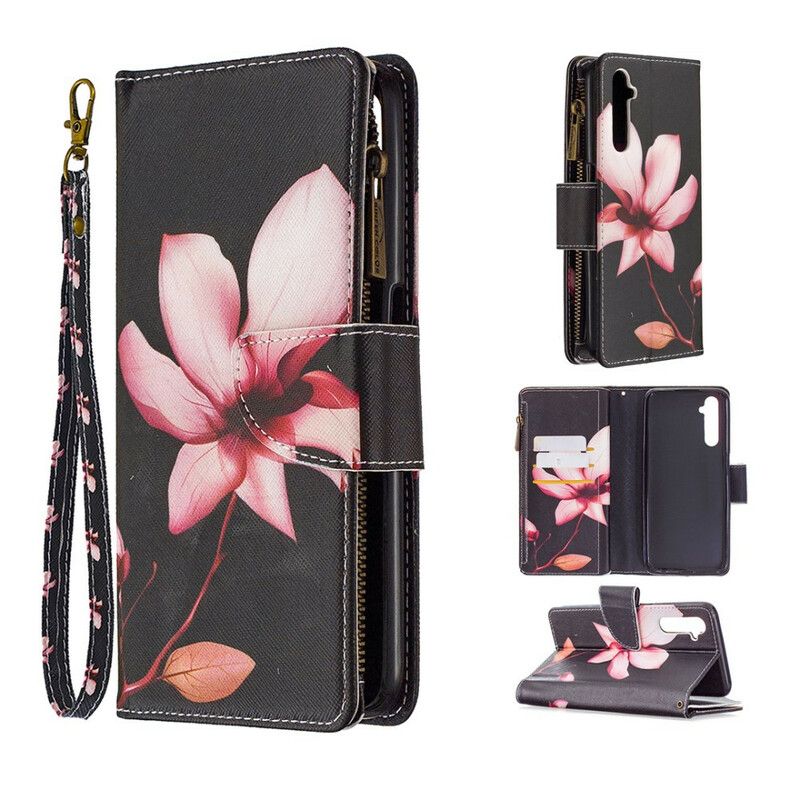 Flip Cover Realme 6 Blomsterlomme Med Lynlås