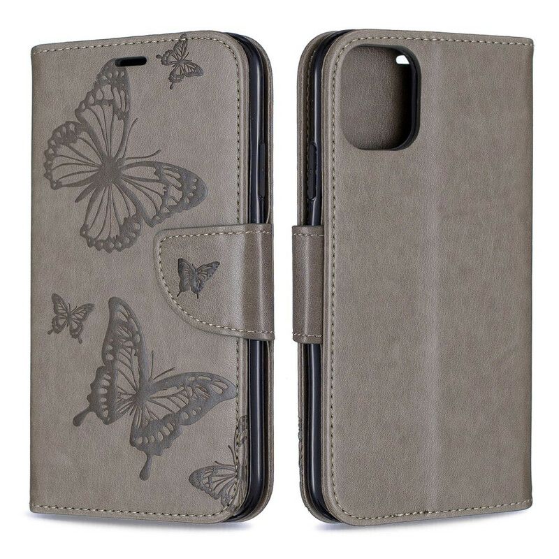 Flip Cover iPhone 11 Med Snor Sommerfugle Trykt Rem