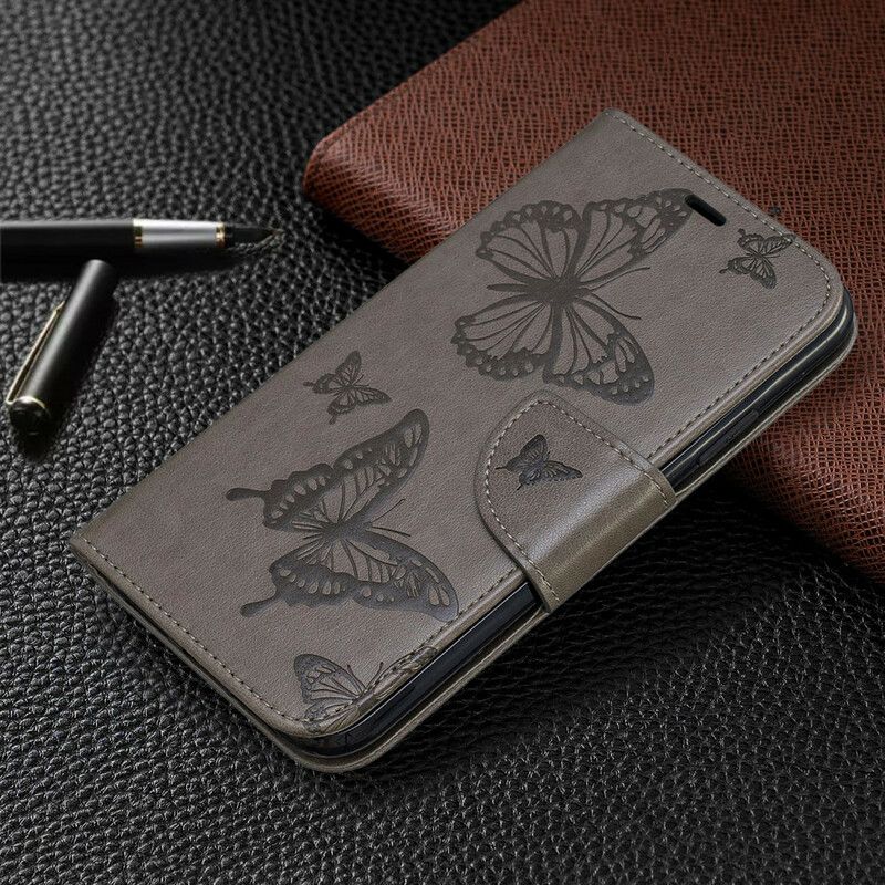 Flip Cover iPhone 11 Med Snor Sommerfugle Trykt Rem