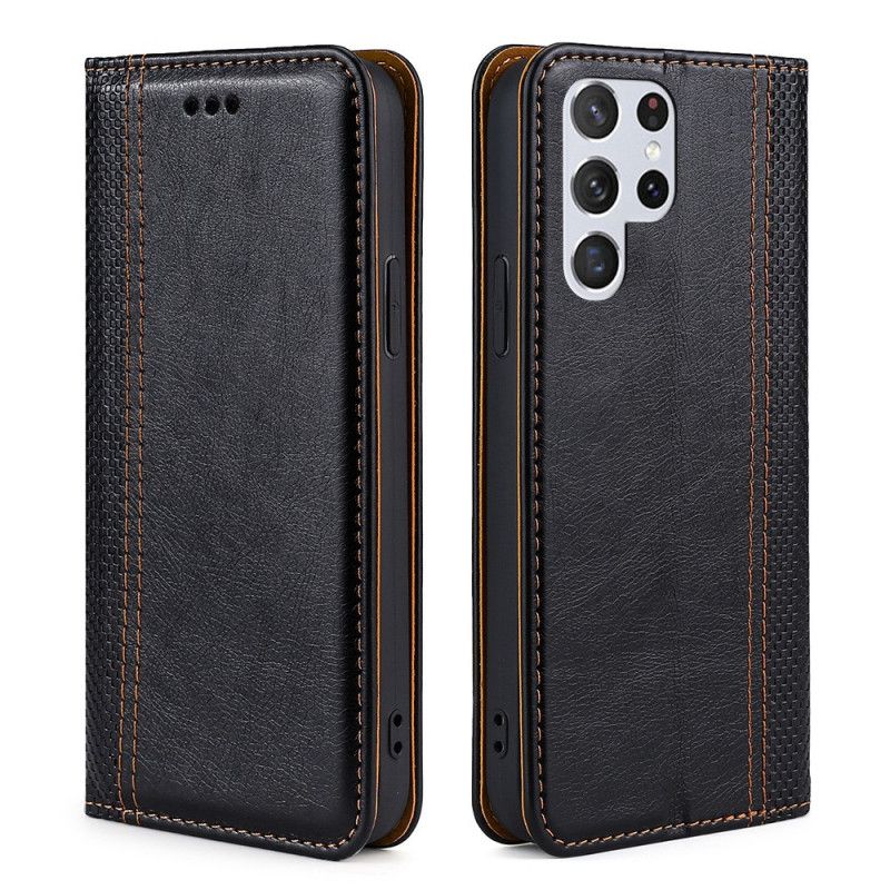Cover Samsung Galaxy S22 Ultra 5G Flip Cover Litchi-lædersøm