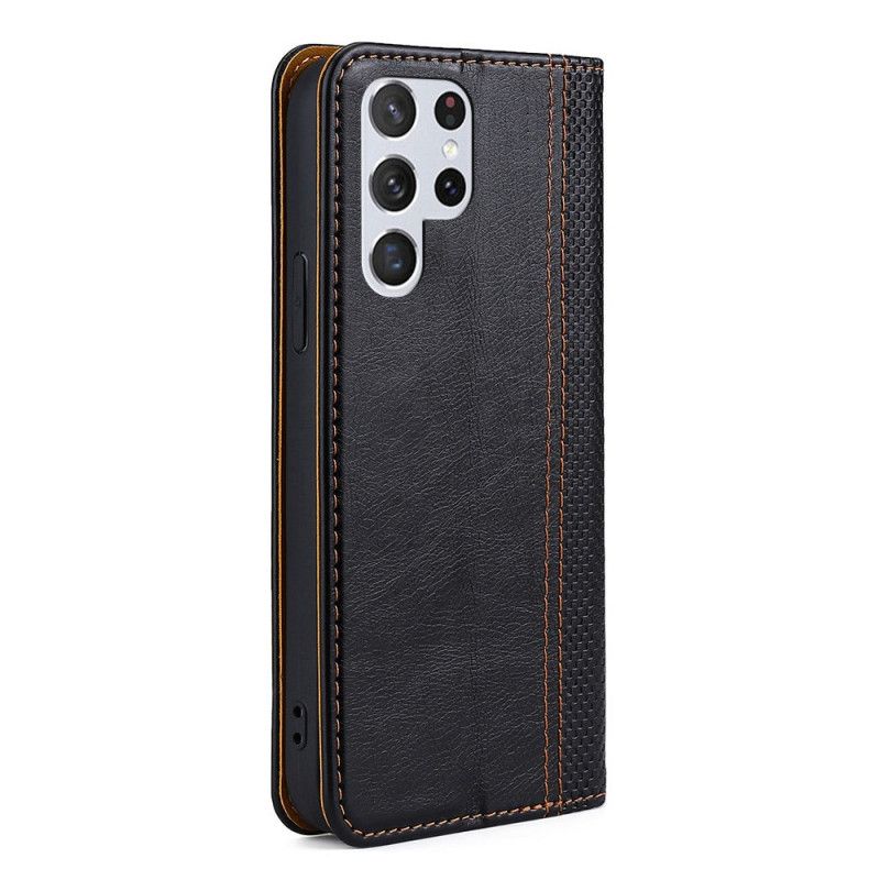 Cover Samsung Galaxy S22 Ultra 5G Flip Cover Litchi-lædersøm