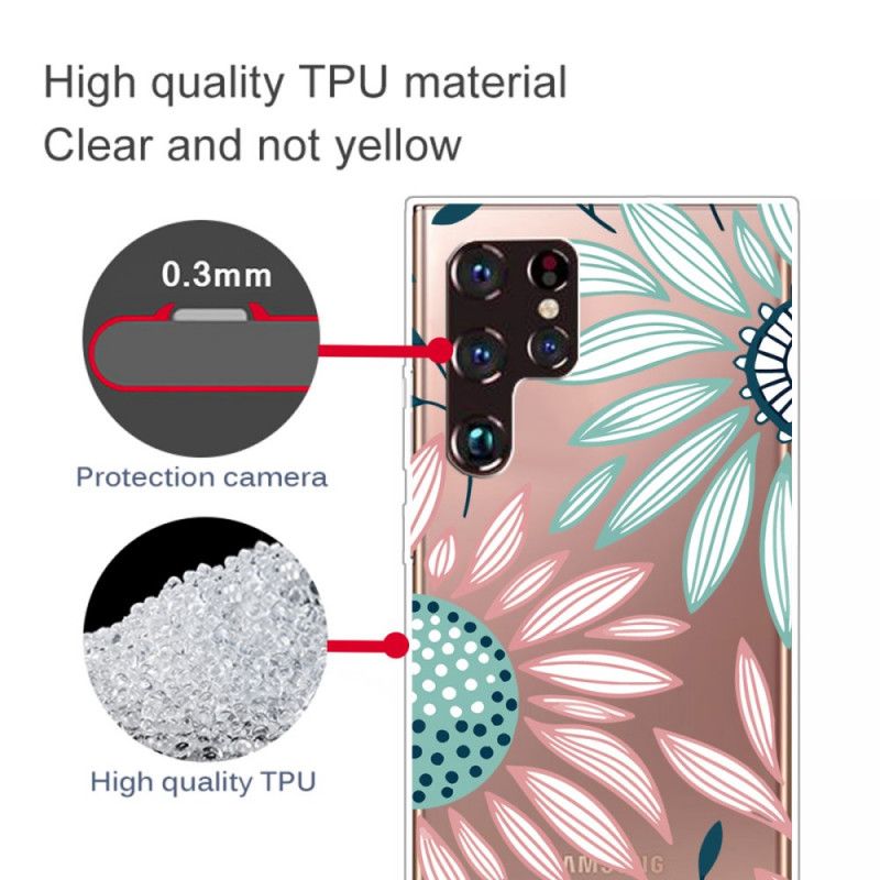 Cover Samsung Galaxy S22 Ultra 5G En Gennemsigtig Blomst