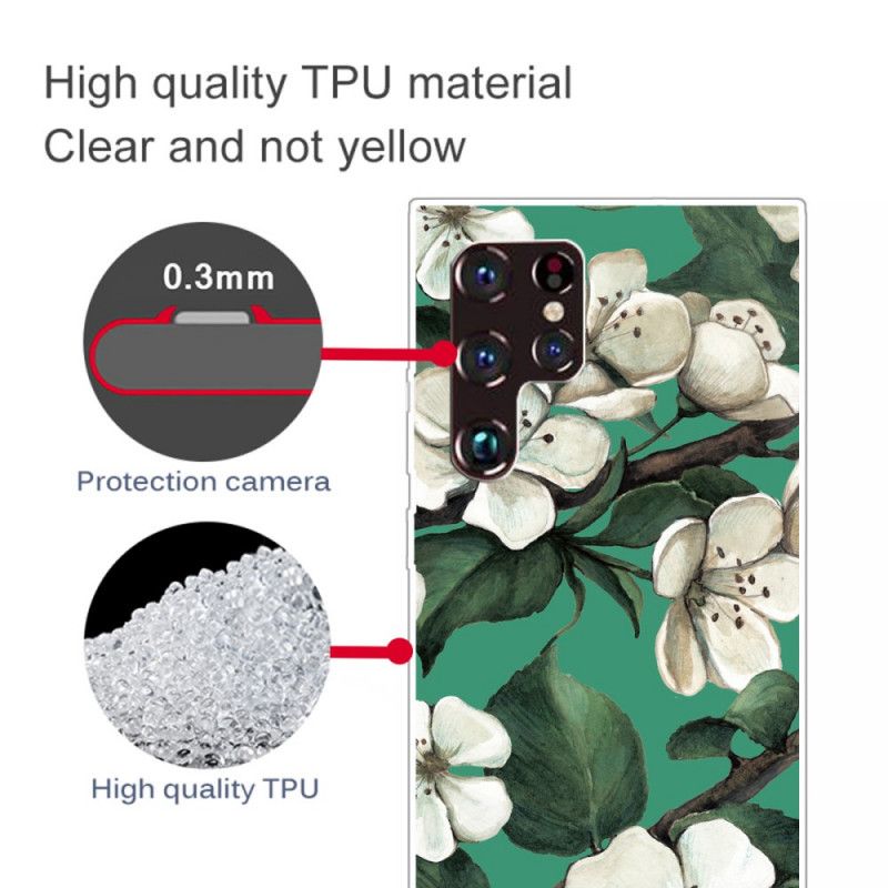 Cover Samsung Galaxy S22 Ultra 5G Hvide Malede Blomster