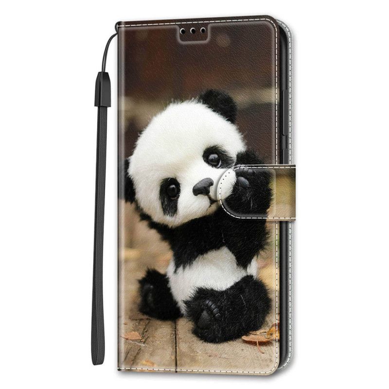 Flip Cover Samsung Galaxy S22 Ultra 5G Med Snor Leg Lille Panda Med Rem